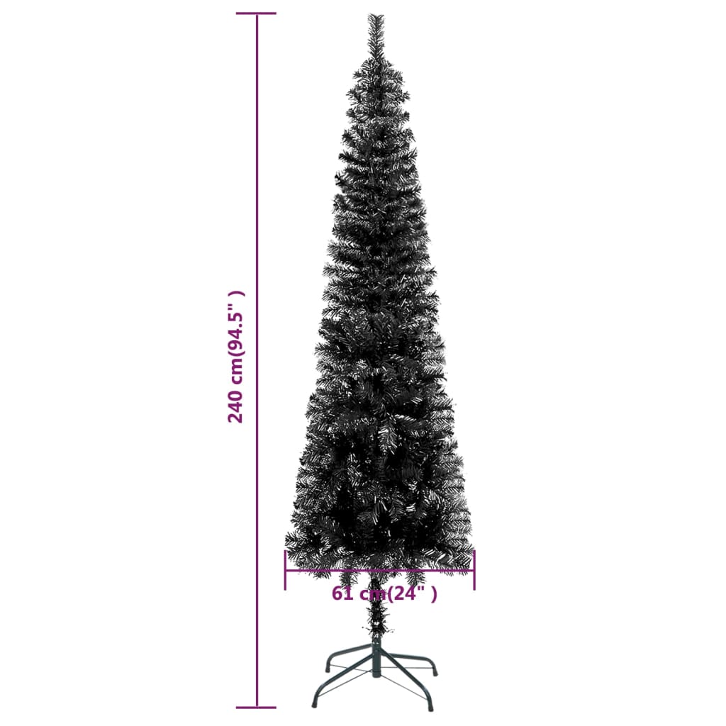 vidaXL Albero di Natale Sottile Preilluminato Nero 240 cm