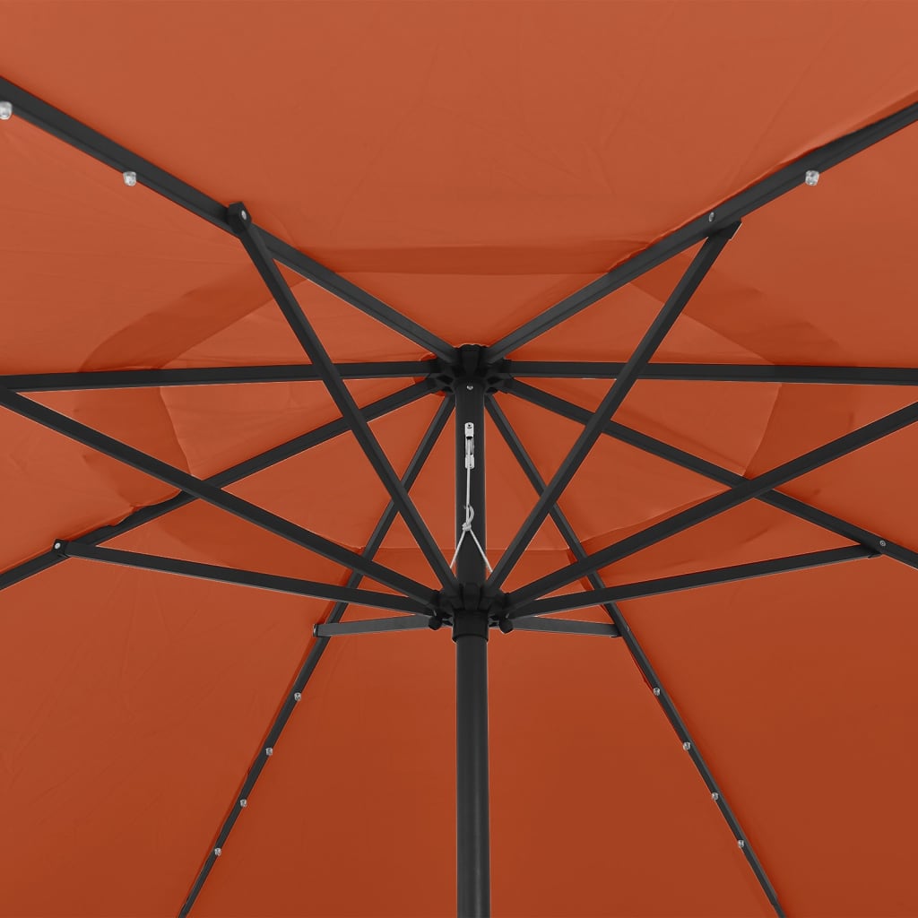vidaXL Ombrellone da Esterni con LED Palo in Metallo 400cm Terracotta