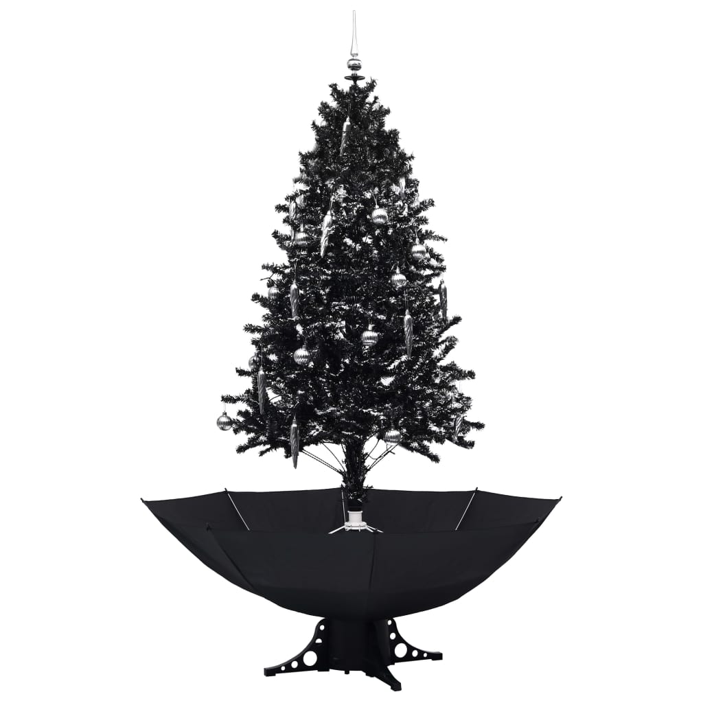 vidaXL Albero di Natale con Nevicata e Base ad Ombrello Nero 190cm PVC