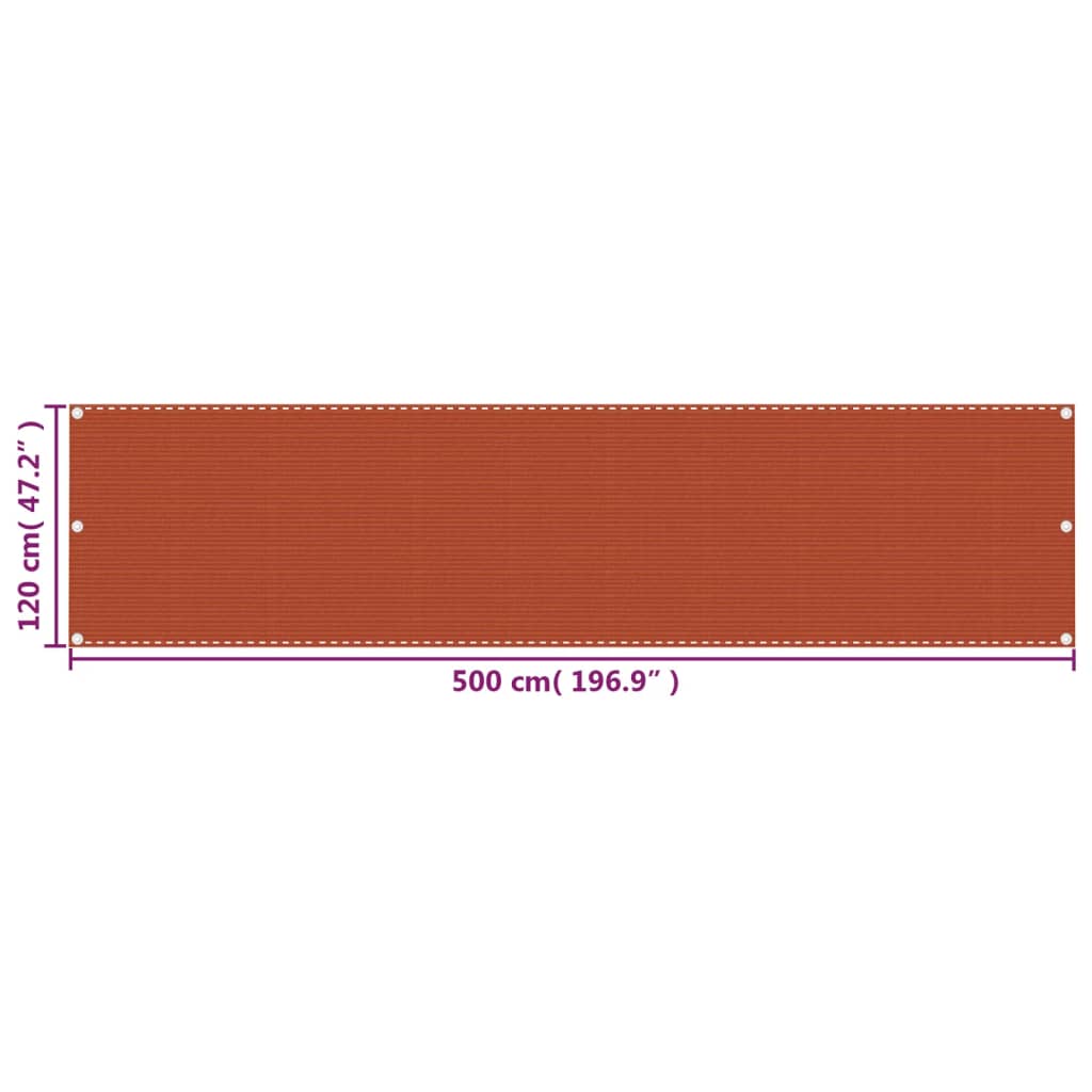 vidaXL Paravento da Balcone Arancione 120x500 cm in HDPE