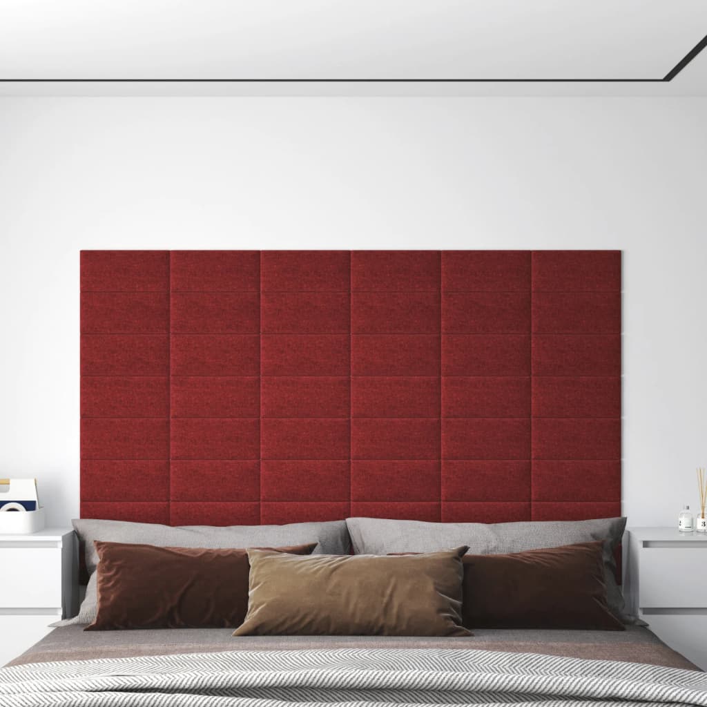 vidaXL Pannelli Murali 12 pz Rosso Vino 30x15 cm Tessuto 0,54 m²