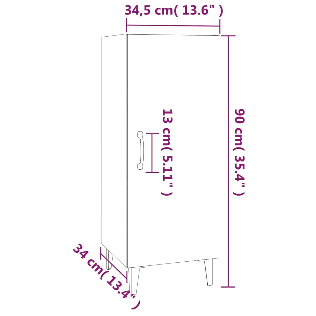 vidaXL Credenza 34,5x34x90 cm in Legno Multistrato Bianco Lucido