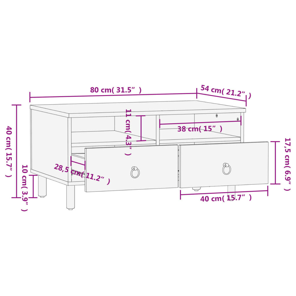 vidaXL Tavolino da Salotto 80x54x40 cm in Legno Massello di Mango