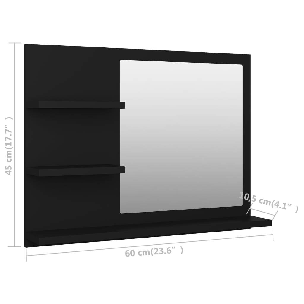 vidaXL Specchio da Bagno Nero 60x10,5x45 cm in Legno Multistrato