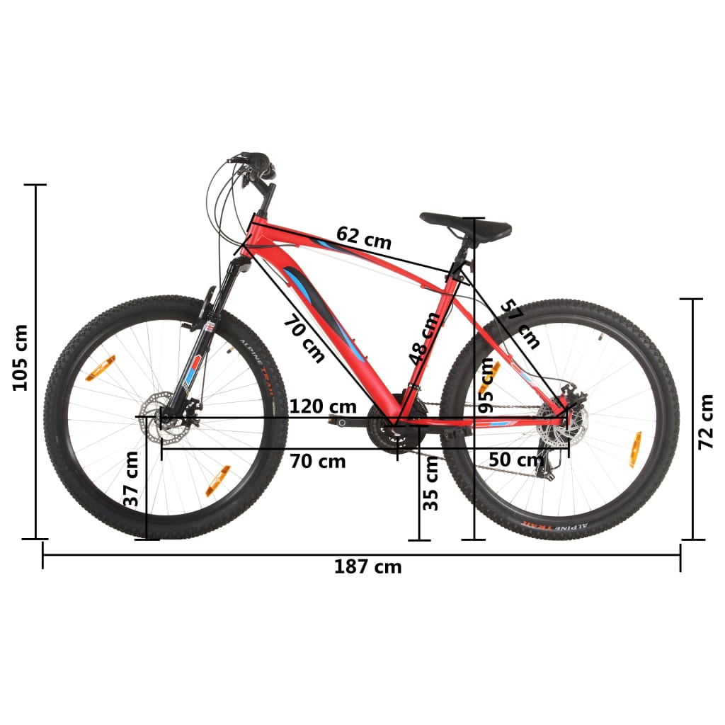 vidaXL Mountain Bike 21 Speed 29" Ruote 48 cm Rosso