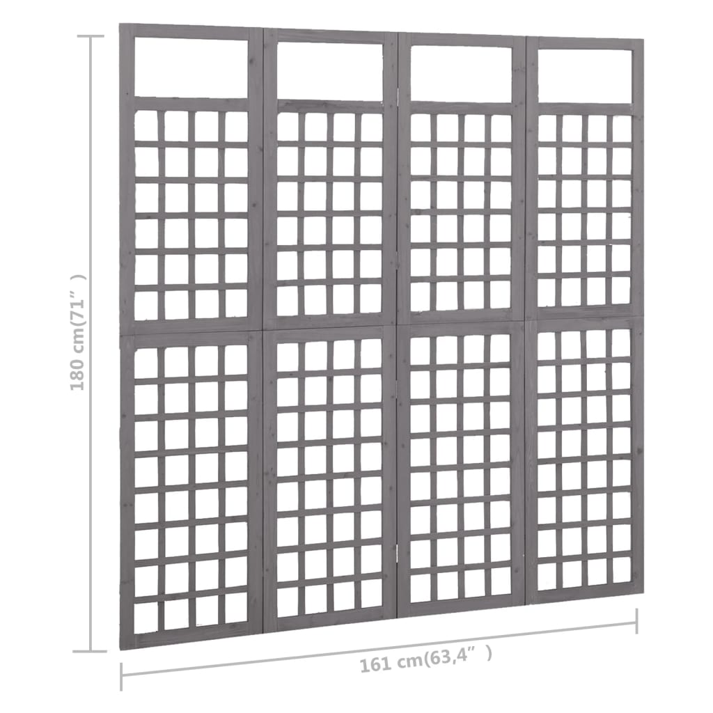 vidaXL Divisorio a 4 Pannelli in Legno di Abete Grigio 161x180 cm