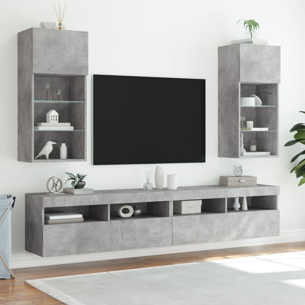 vidaXL Mobili TV con Luci LED 2pz Grigio Cemento 40,5x30x90 cm