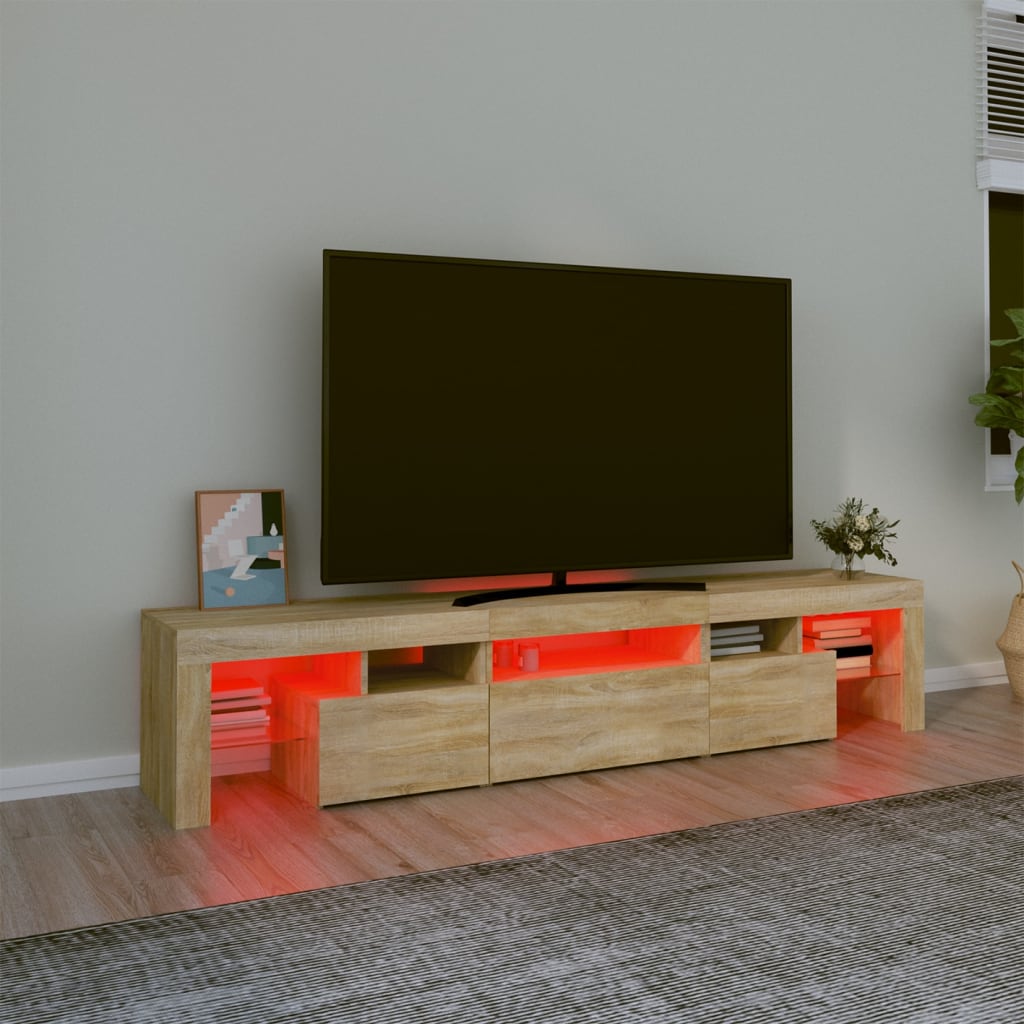 vidaXL Mobile Porta TV con Luci LED Rovere Sonoma 200x36,5x40 cm