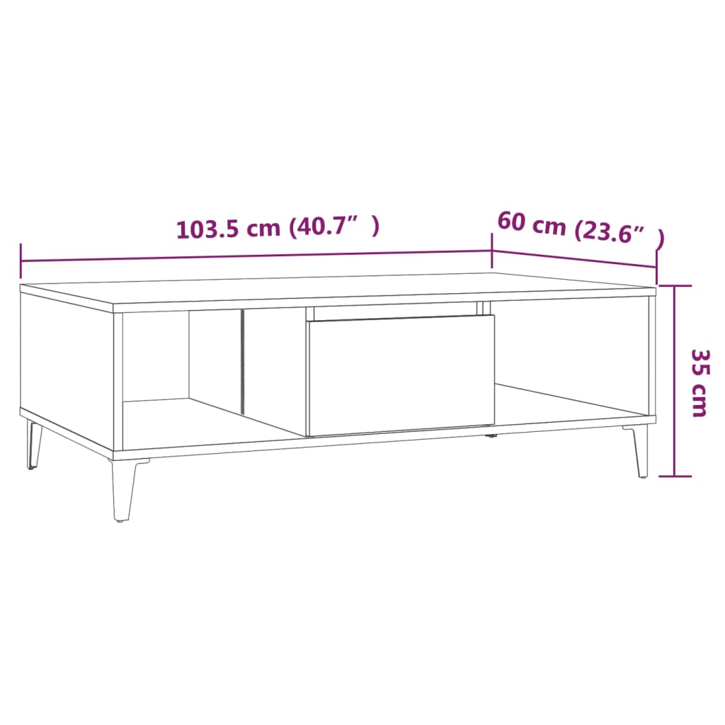 vidaXL Tavolino da Salotto Rovere Fumo 103,5x60x35cm in Truciolato