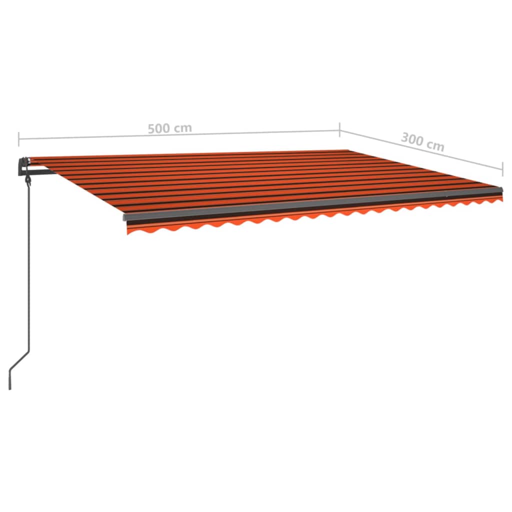 vidaXL Tenda da Sole Retrattile Manuale LED 5x3 m Arancione Marrone