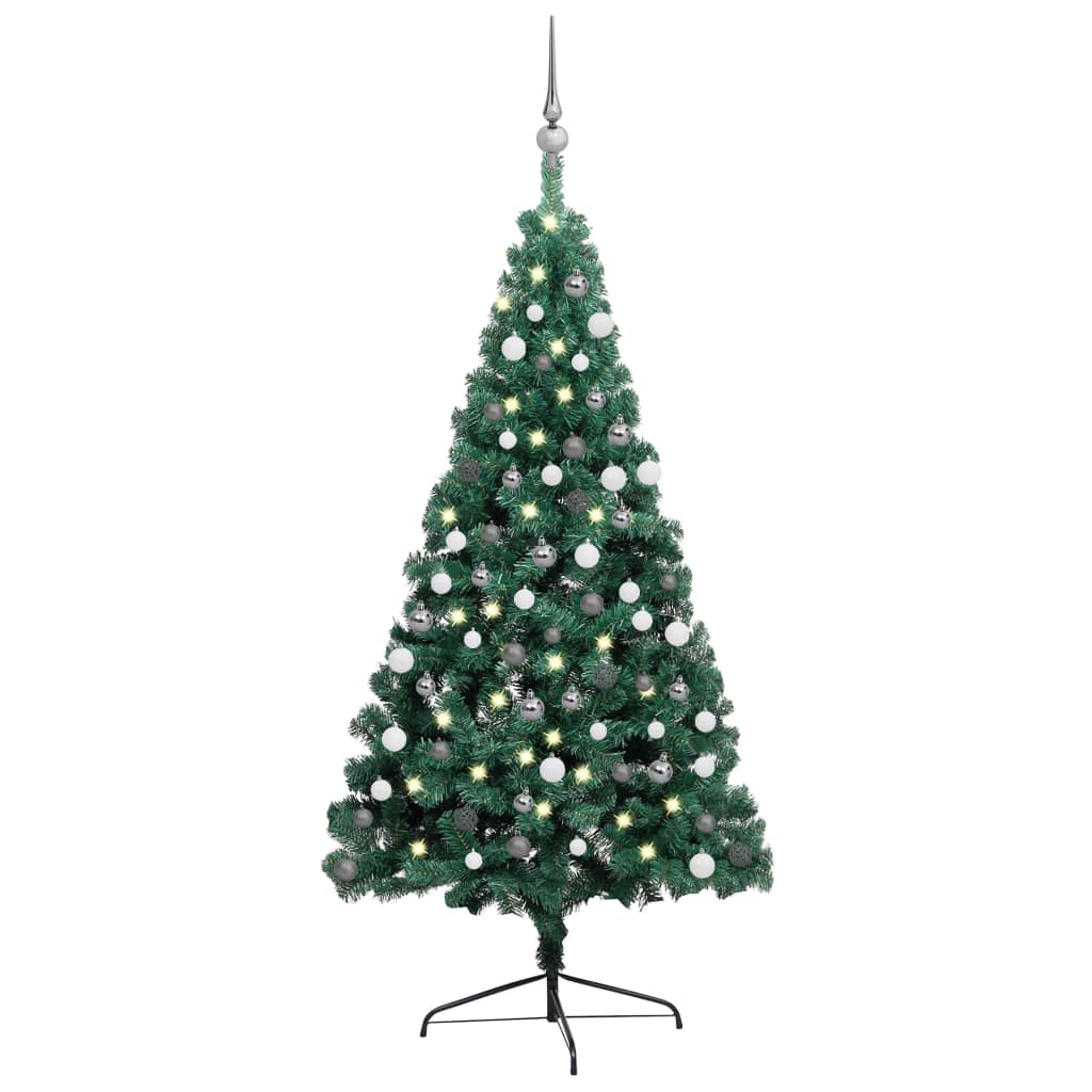 vidaXL Set Albero Natale Artificiale a Metà LED e Palline Verde 120cm