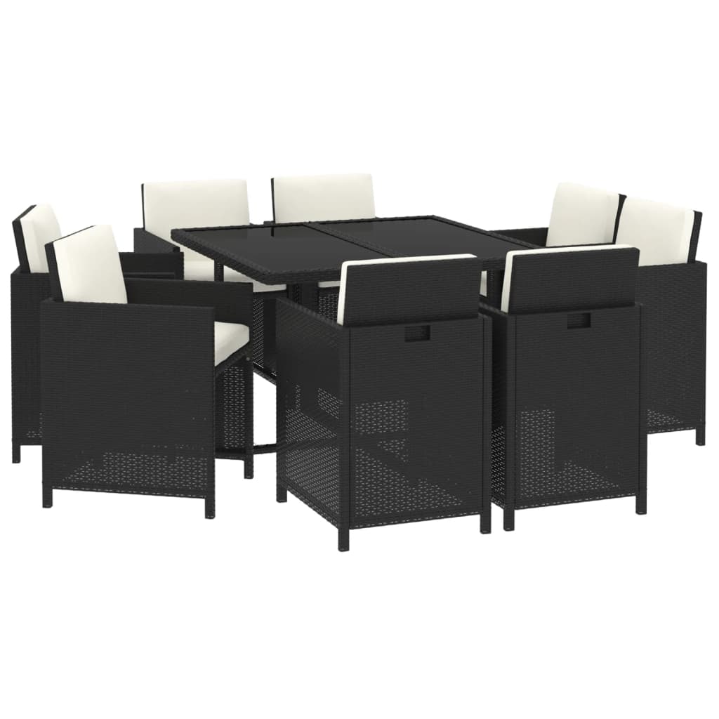 vidaXL Set da Pranzo da Giardino 9 pz con Cuscini Nero in Polyrattan