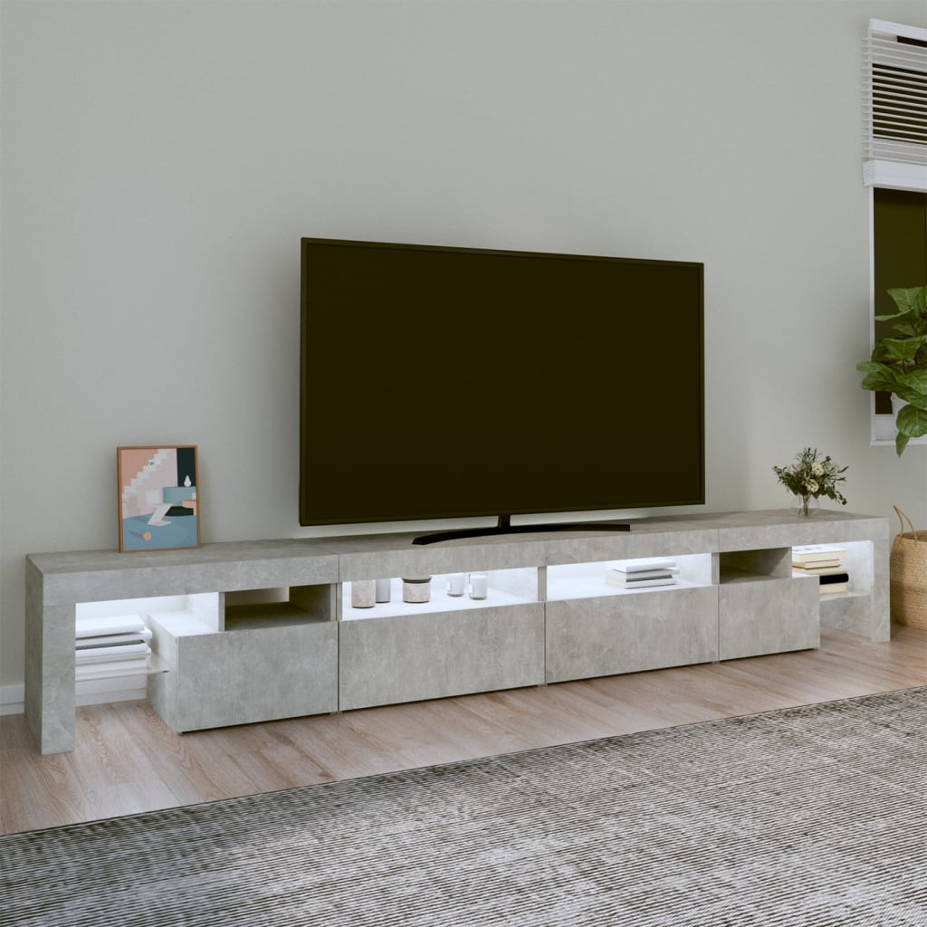 vidaXL Mobile Porta TV con Luci LED Grigio Cemento 260x36,5x40 cm