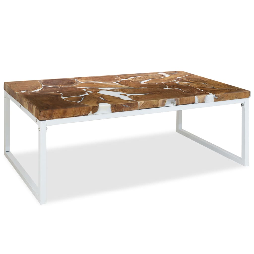 vidaXL Tavolino da Salotto in Legno di Teak e Resina 110x60x40 cm