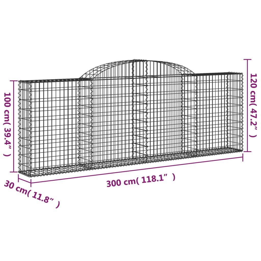 vidaXL Cesto Gabbione ad Arco 300x30x100/120 cm Ferro Zincato