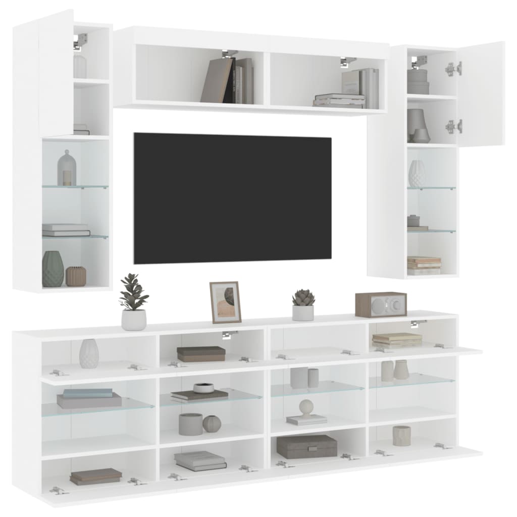 vidaXL Set Mobili TV a Muro 6 pz con Luci LED Bianco