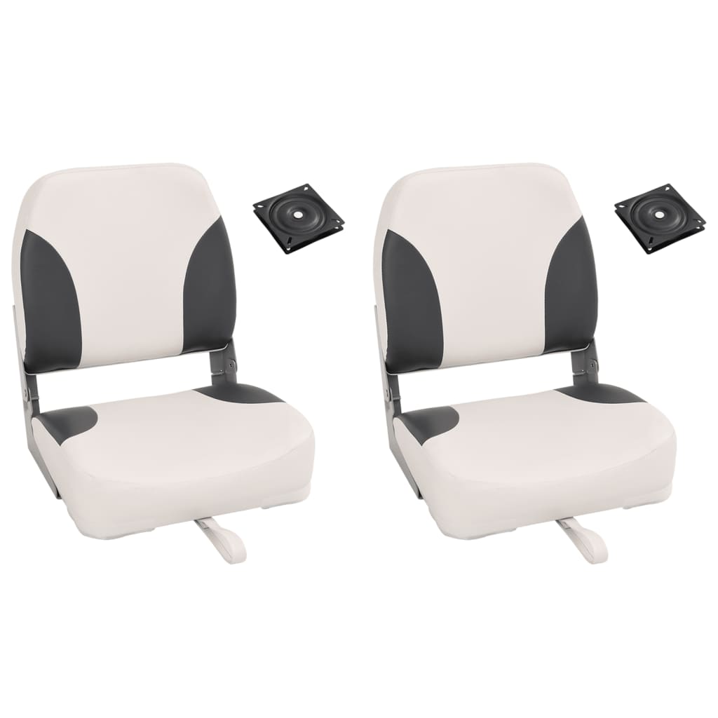 VidaXL Set Di 2 Sedili Per Barca Pieghevoli Con Schienale Alto E Base Girevole 360° - PVC E PU, Blu/Bianco/Grigio
