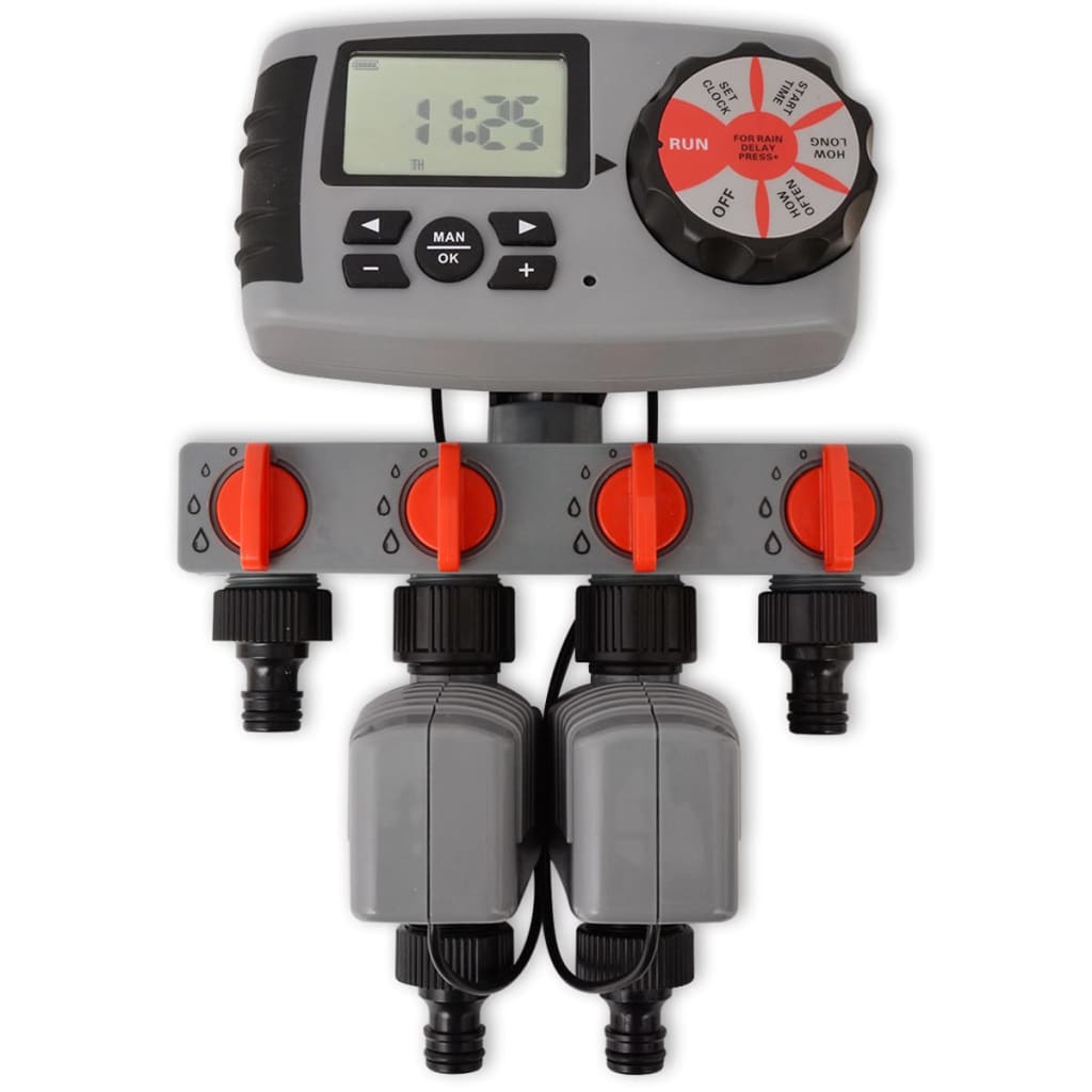 vidaXL Timer Automatico Irrigazione a 4 Vie e Sensore di Pioggia 3V
