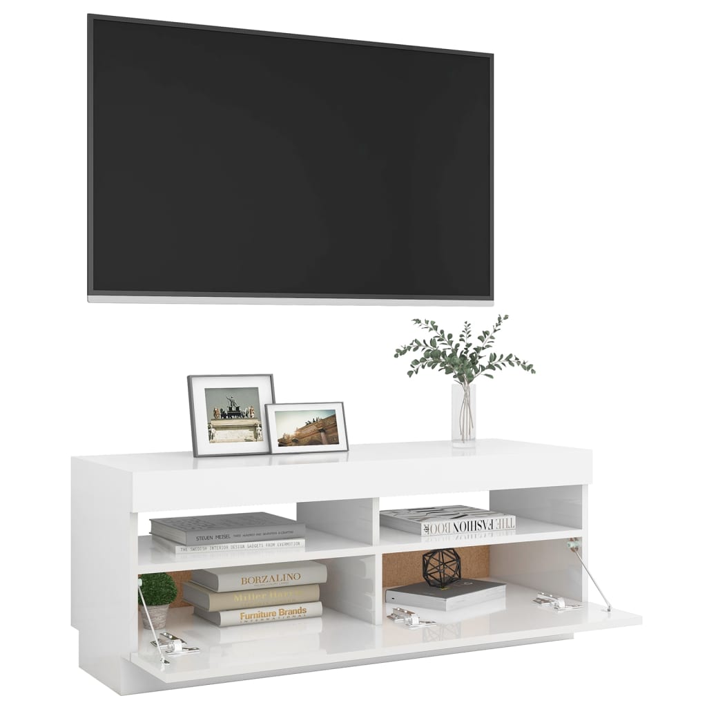 vidaXL Mobile Porta TV con Luci LED Bianco Lucido 100x35x40 cm