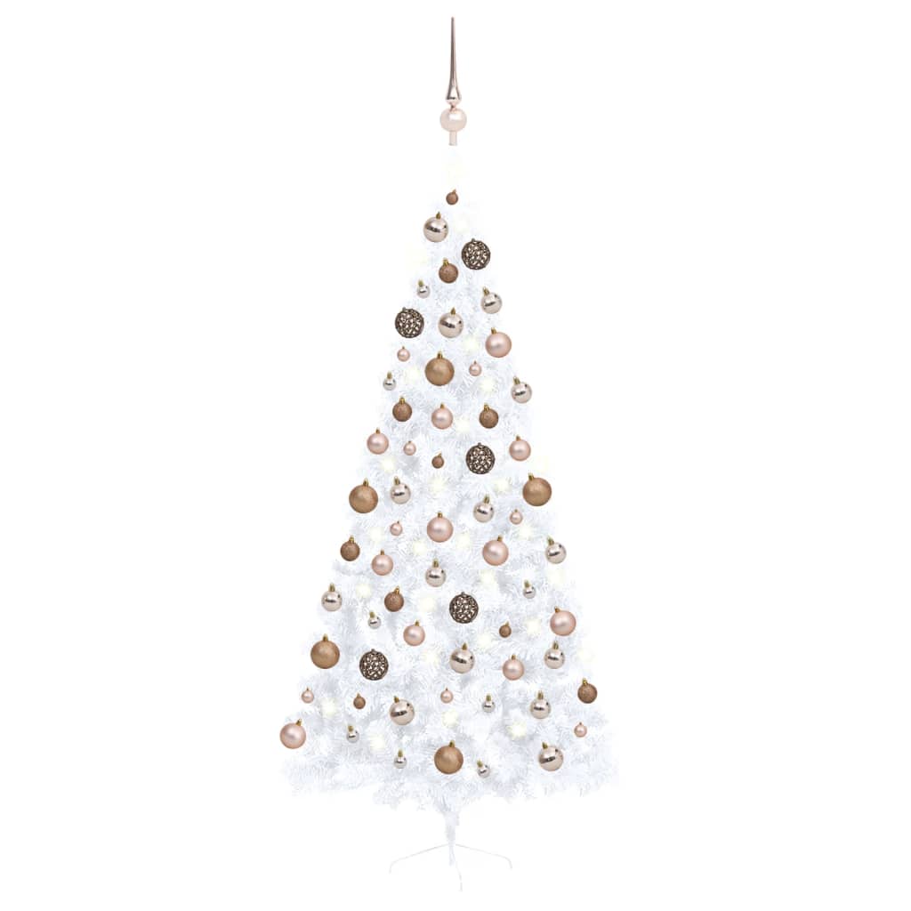 vidaXL Albero di Natale a Metà Preilluminato con Palline Bianco 210 cm