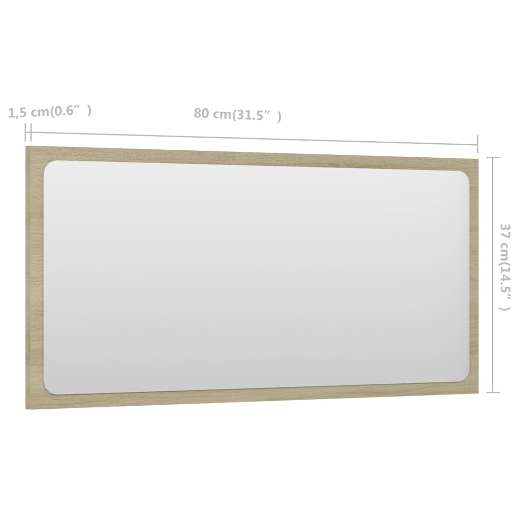 vidaXL Specchio da Bagno Rovere Sonoma 80x1,5x37 cm Legno Multistrato