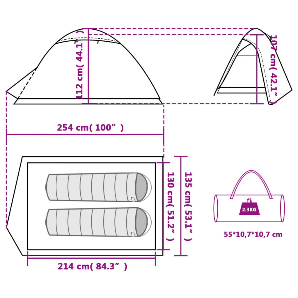 vidaXL Tenda da Campeggio a Cupola per 2 Persone Verde Impermeabile