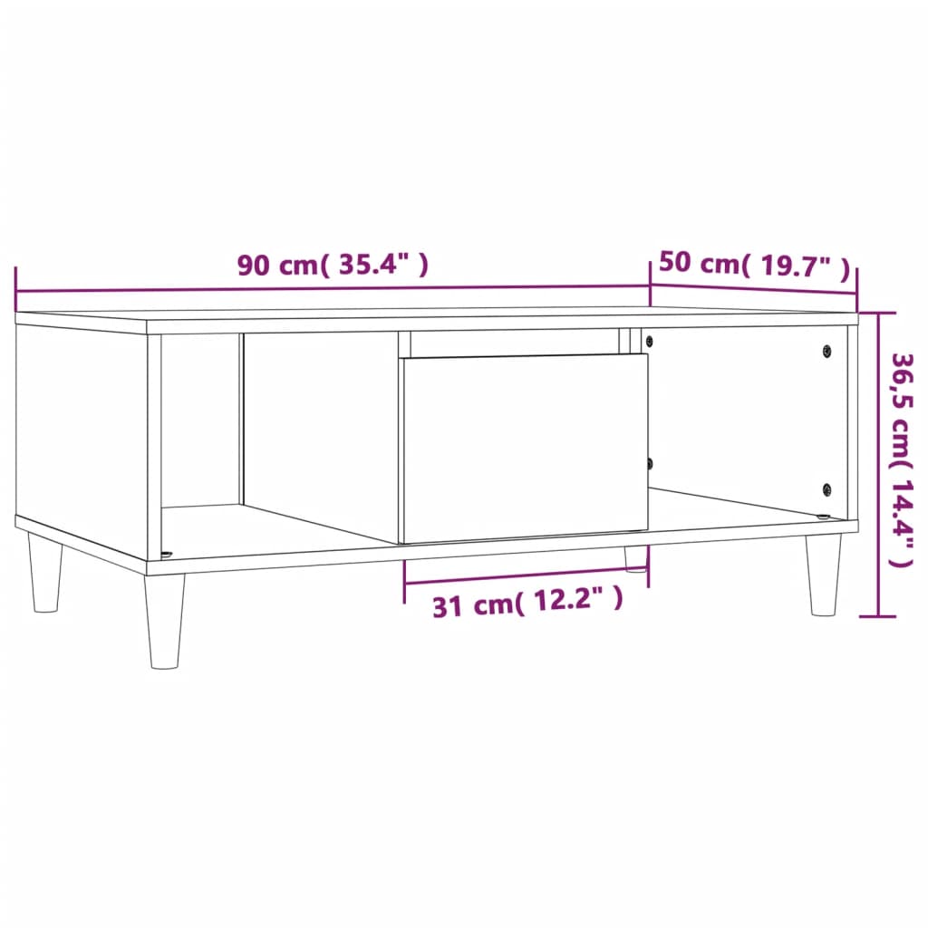 vidaXL Tavolino Salotto Rovere Sonoma 90x50x36,5 cm Legno Multistrato