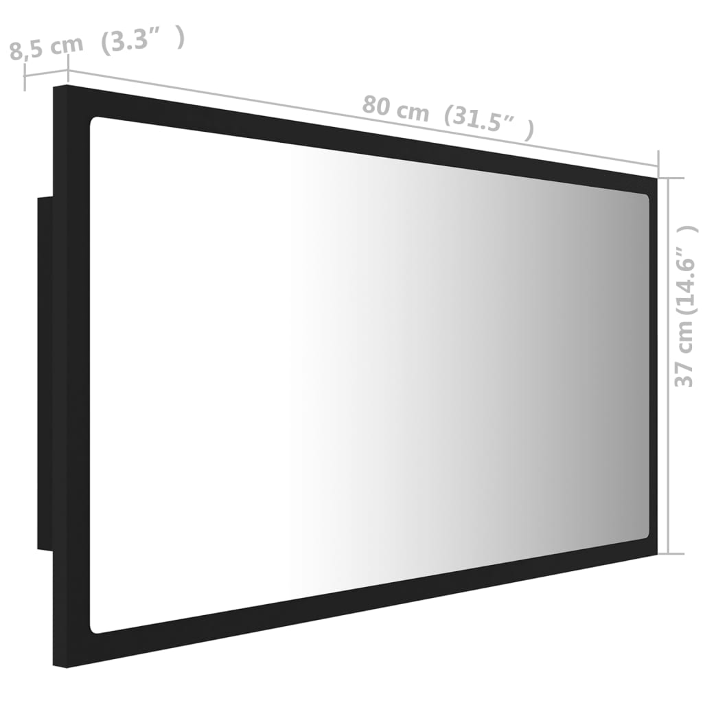 vidaXL Specchio da Bagno a LED Nero 80x8,5x37 cm in Acrilico