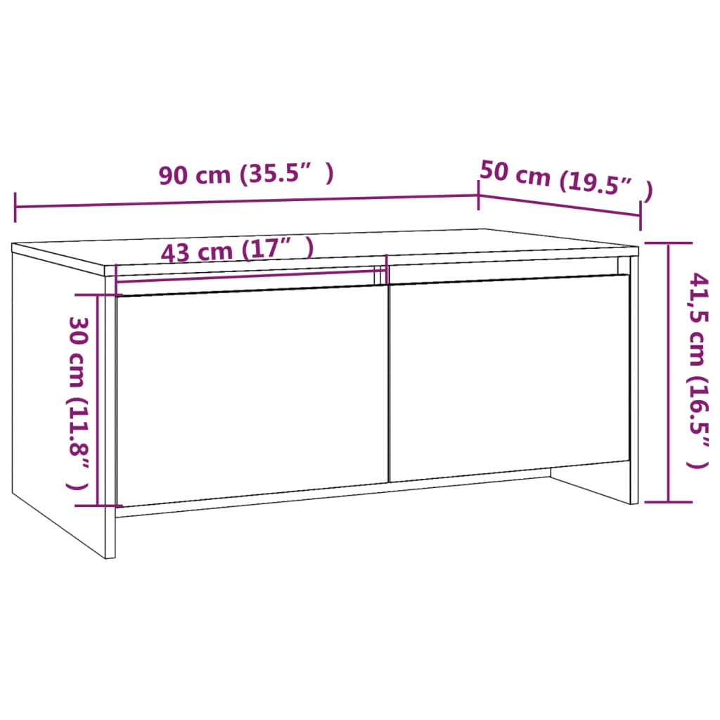 vidaXL Tavolino da Salotto Grigio Cemento 90x50x41,5 cm in Truciolato