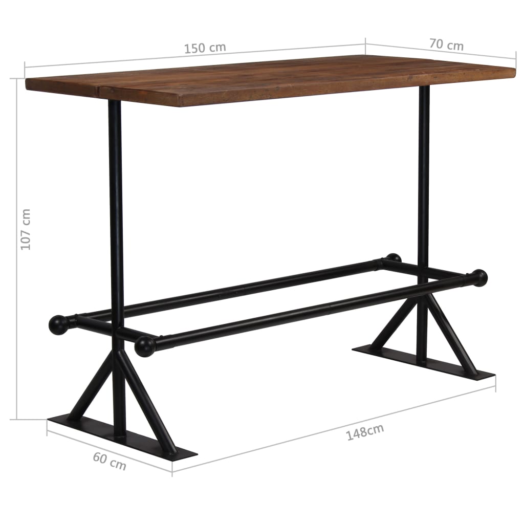 vidaXL Tavolino da Bar Massello di Recupero Marrone Scuro 150x70x107cm