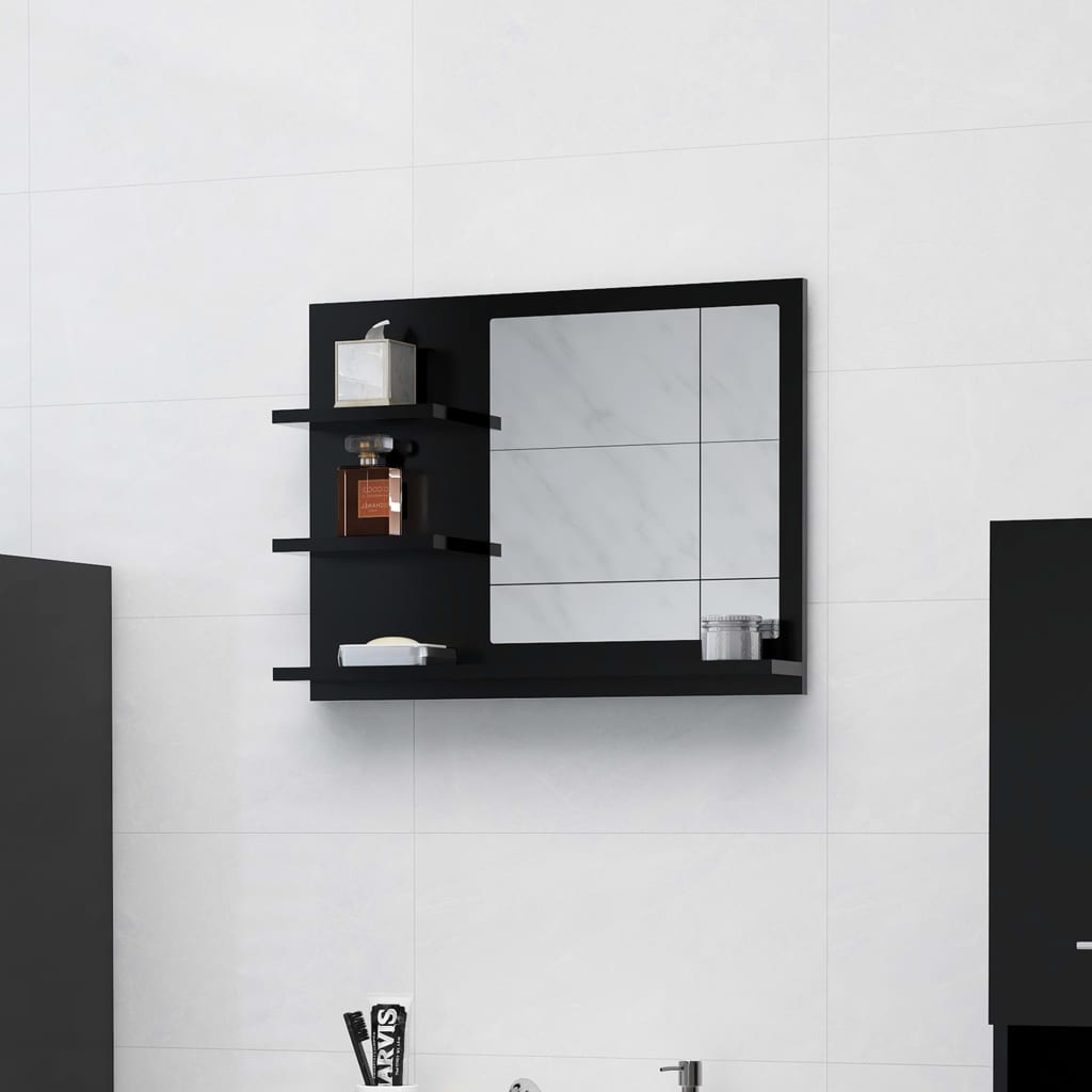 vidaXL Specchio da Bagno Nero 60x10,5x45 cm in Legno Multistrato