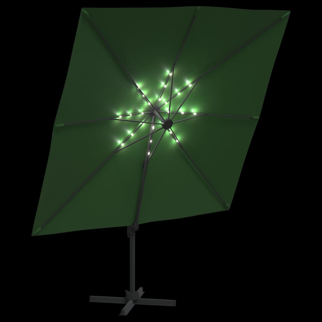 vidaXL Ombrellone a Sbalzo LED Verde 400x300 cm