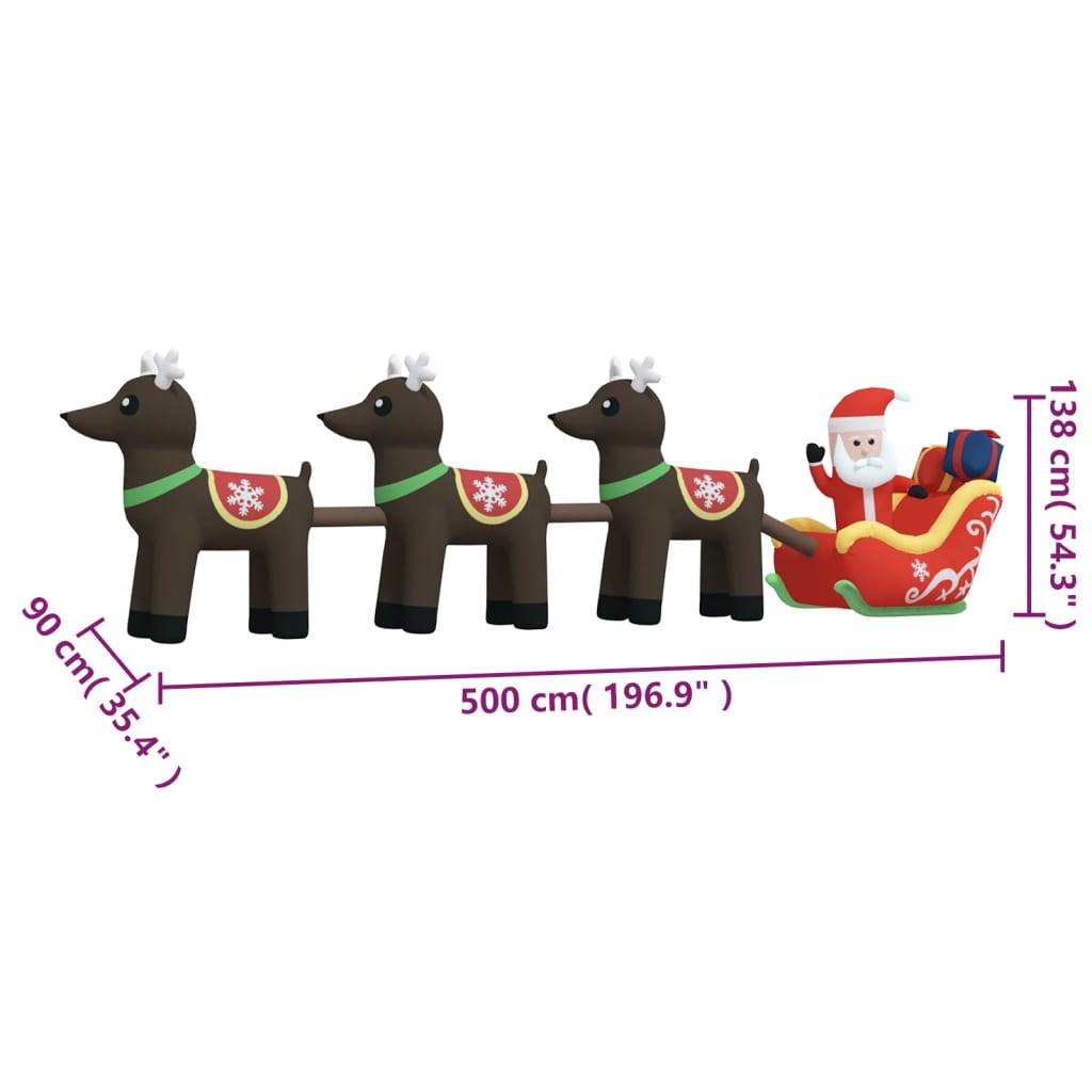 vidaXL Decorazione Natalizia Babbo Natale e Renne Gonfiabili LED 138cm