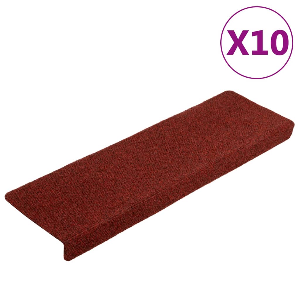 vidaXL Tappetini per Scale Tessuto Agugliato 10 pz 65x21x4 cm Bordeaux