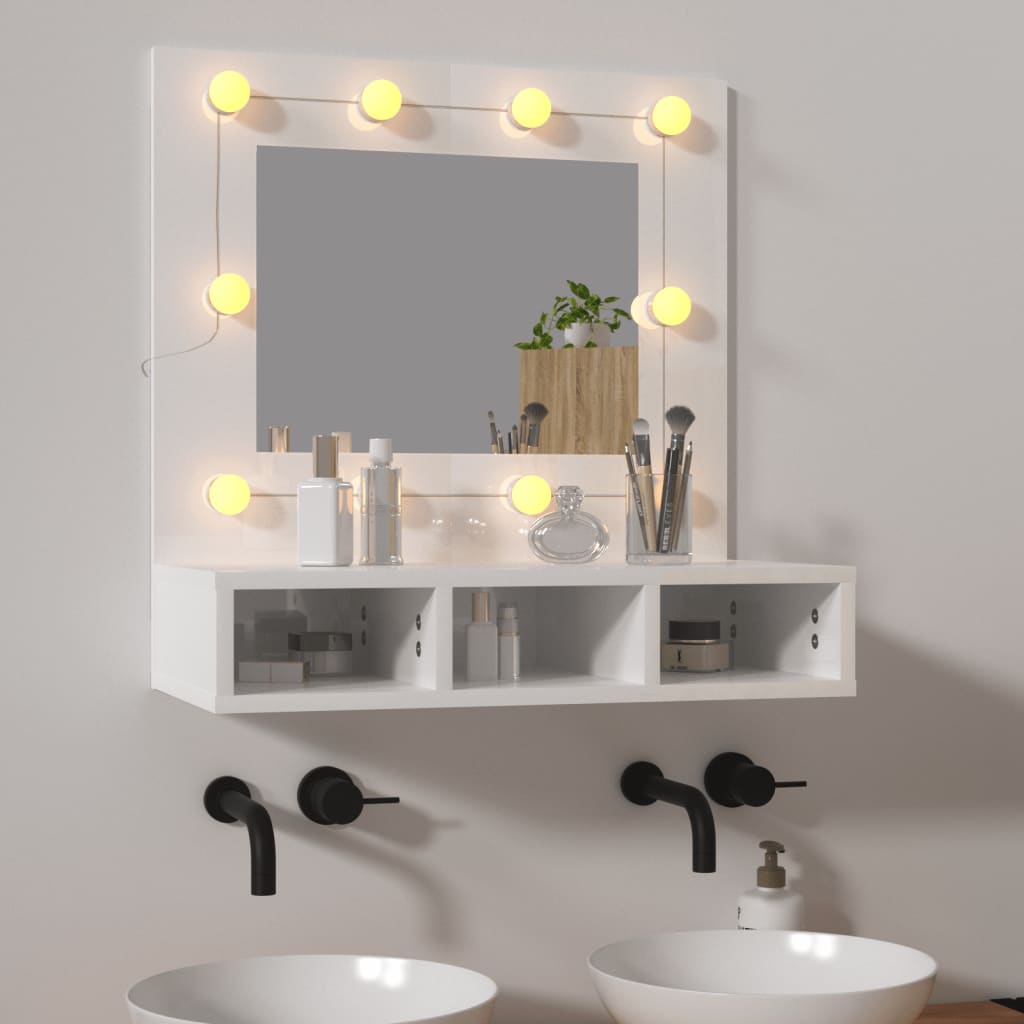 vidaXL Mobile a Specchio con LED Bianco Lucido 60x31,5x62 cm