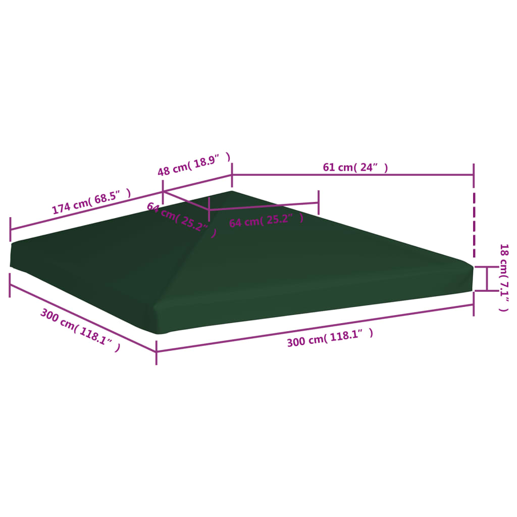 vidaXL Copertura Superiore per Gazebo 310 g/m² 3x3 m Verde