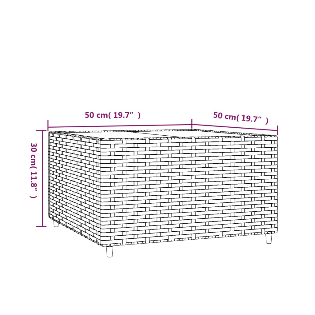 vidaXL Tavolino Quadrato da Giardino 50x50x30cm in Polyrattan