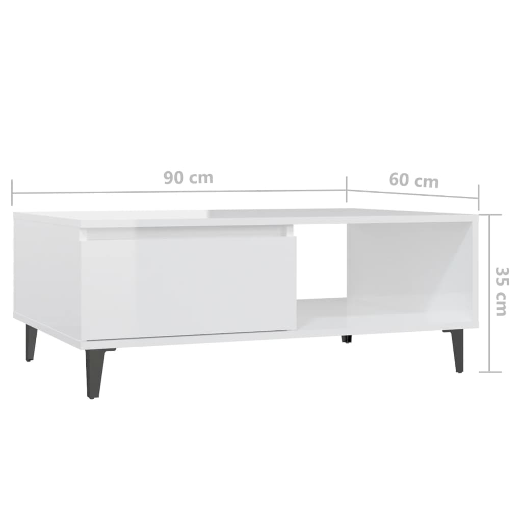 vidaXL Tavolino da Salotto Bianco Lucido 90x60x35 cm Legno Multistrato