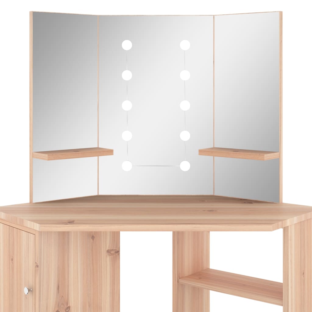 vidaXL Tavolino da Trucco Angolare con LED Rovere 111x54x141,5 cm