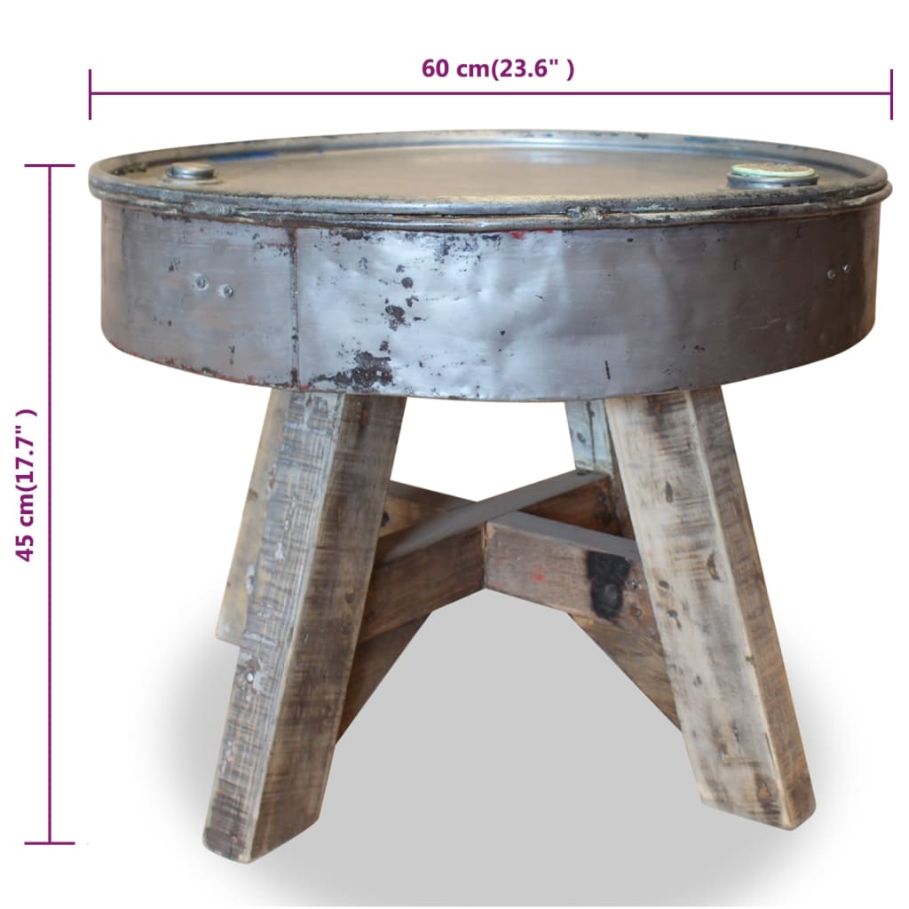 vidaXL Tavolino da Caffè in Legno Massello di Recupero 60x45cm Argento