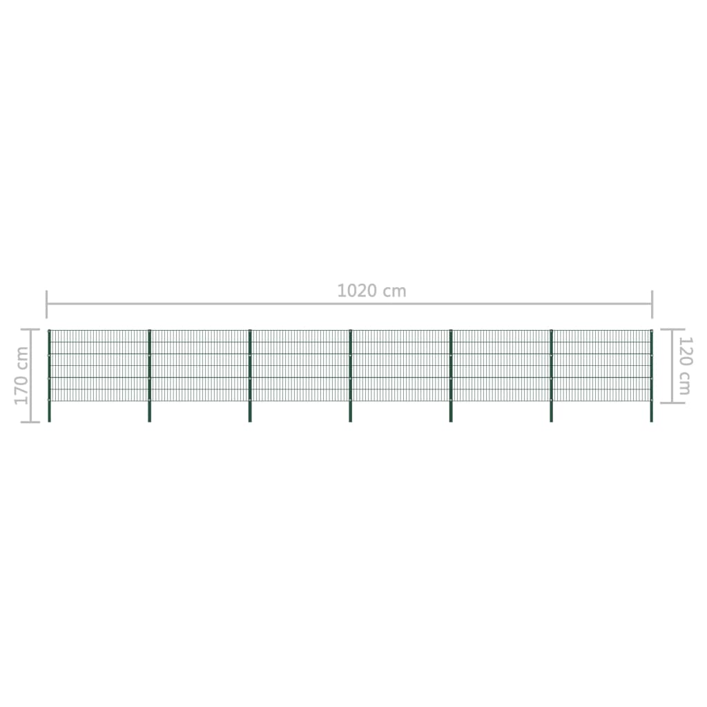 vidaXL Pannello di Recinzione con Pali in Ferro 10,2x1,2 m Verde
