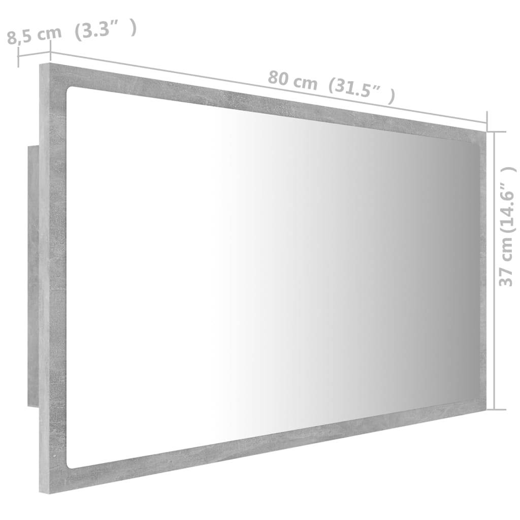 vidaXL Specchio da Bagno a LED Grigio 80x8,5x37 cm in Acrilico