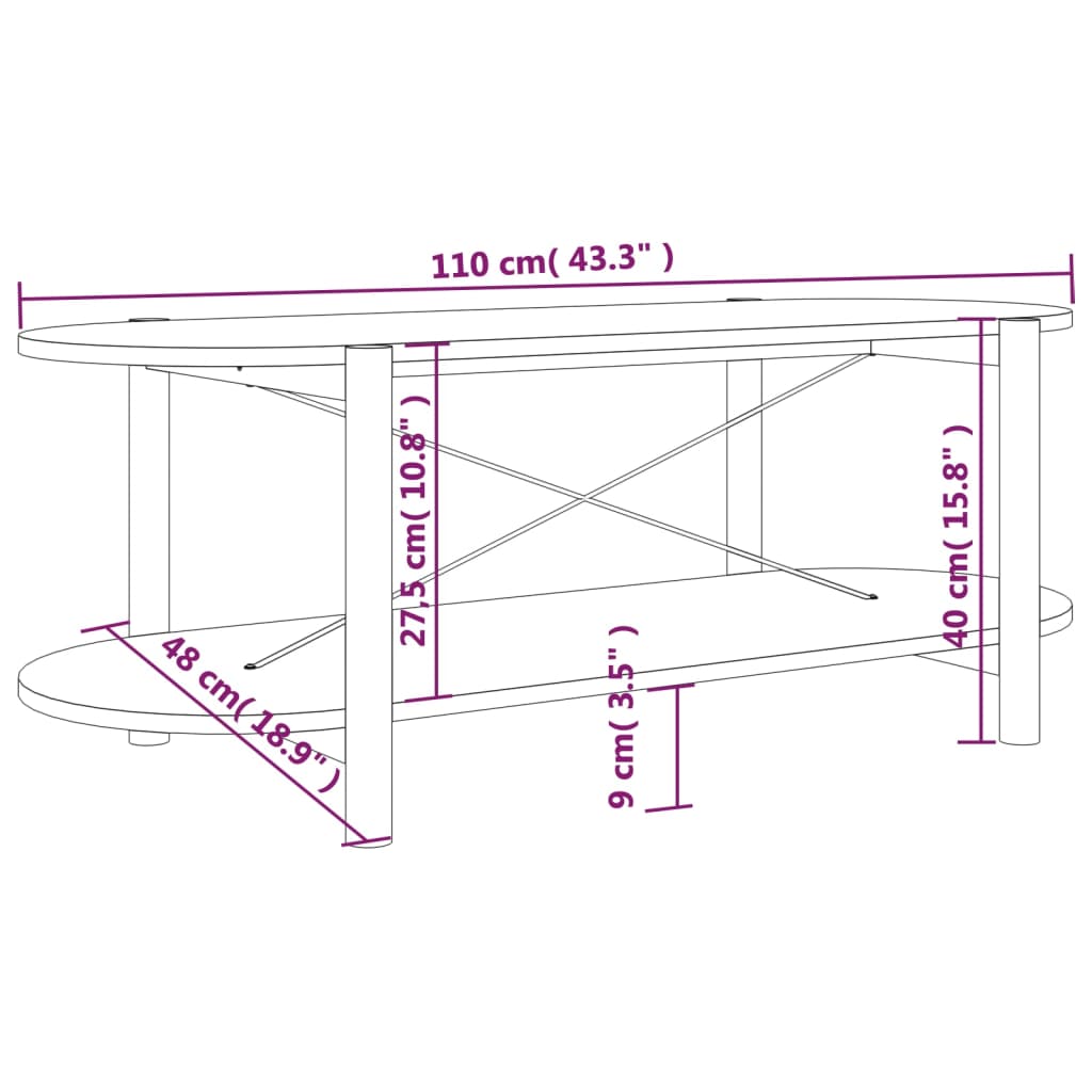 vidaXL Tavolino da Salotto 110x48x40 cm in Legno Multistrato