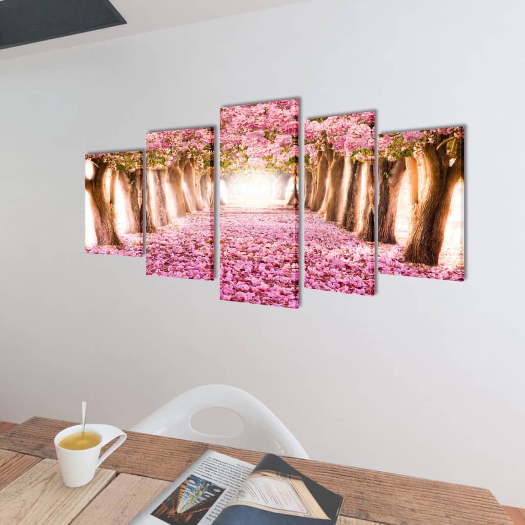 5 pz Set Stampa su Tela da Muro Fiori di Ciliegio 200 x 100 cm