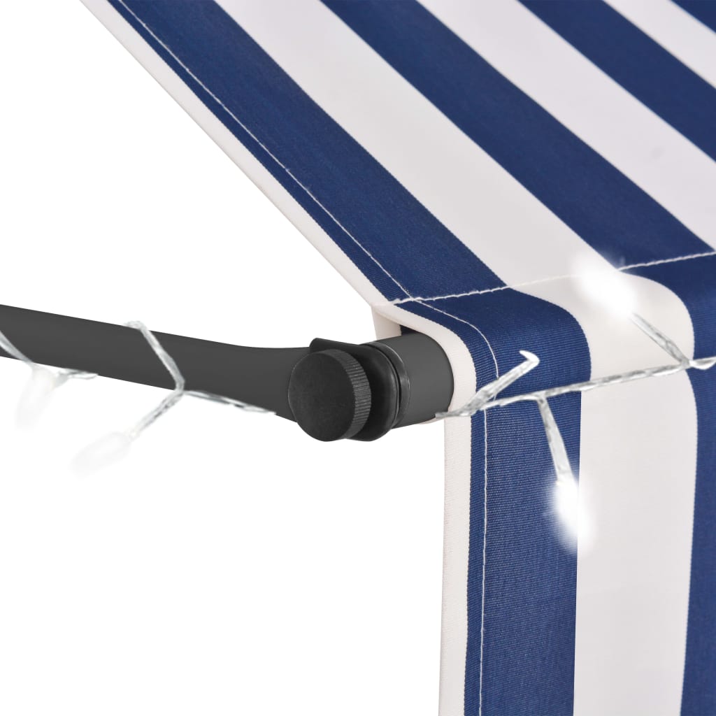 vidaXL Tenda da Sole Retrattile Manuale con LED 200 cm Blu e Bianca