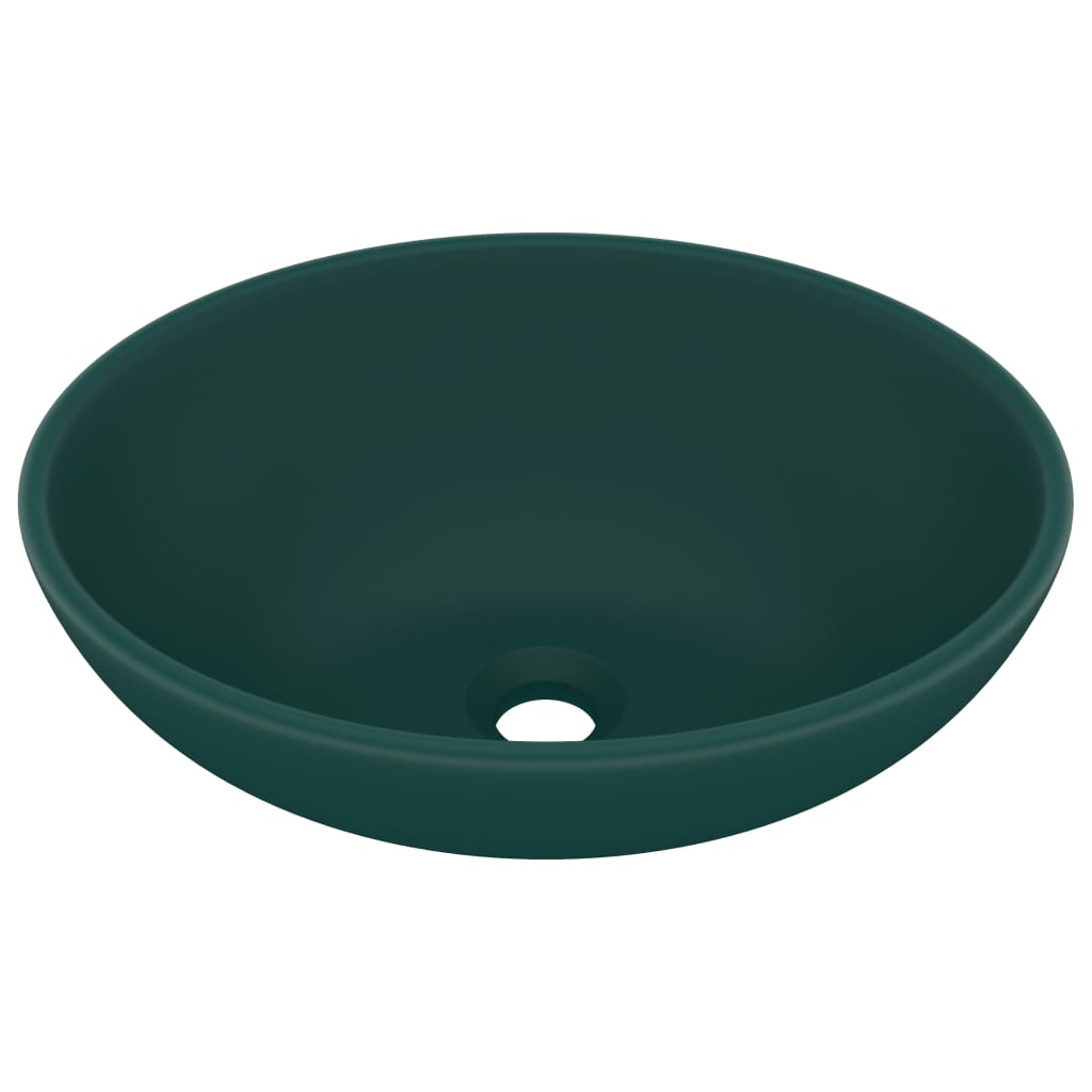 vidaXL Lavandino Lusso Ovale Verde Scuro Opaco 40x33 cm in Ceramica