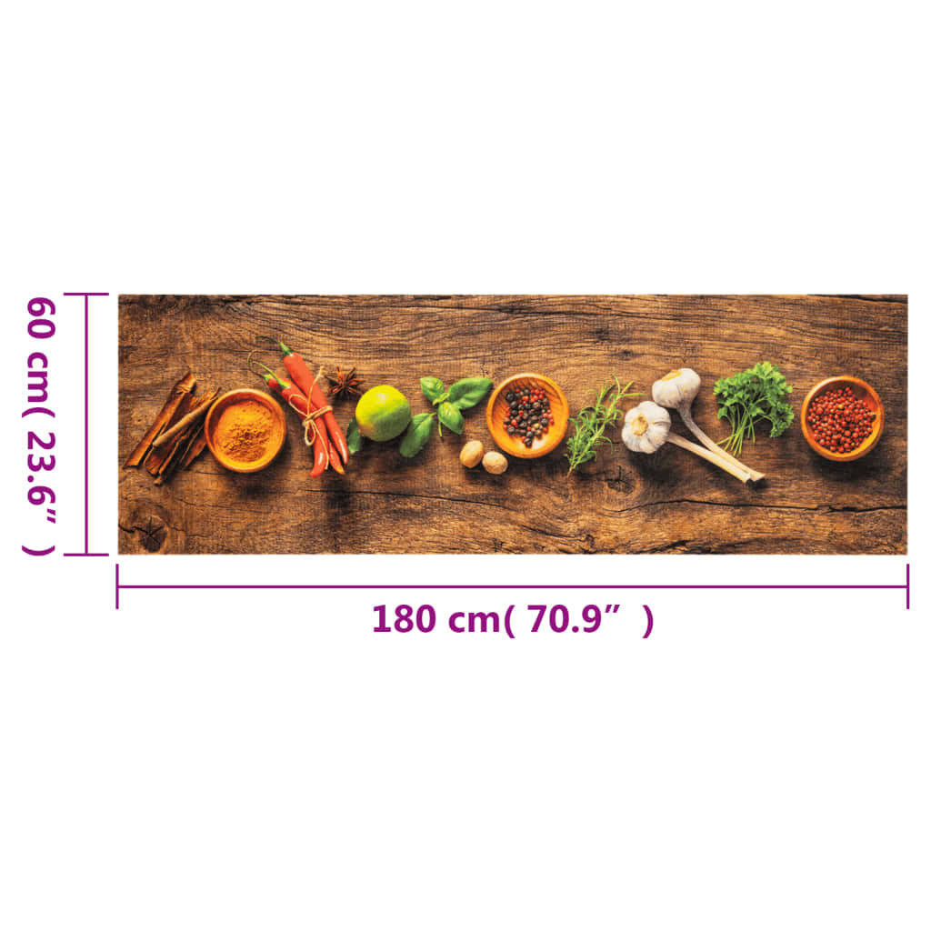 vidaXL Tappeto da Cucina Lavabile Spezie 60x180 cm Velluto