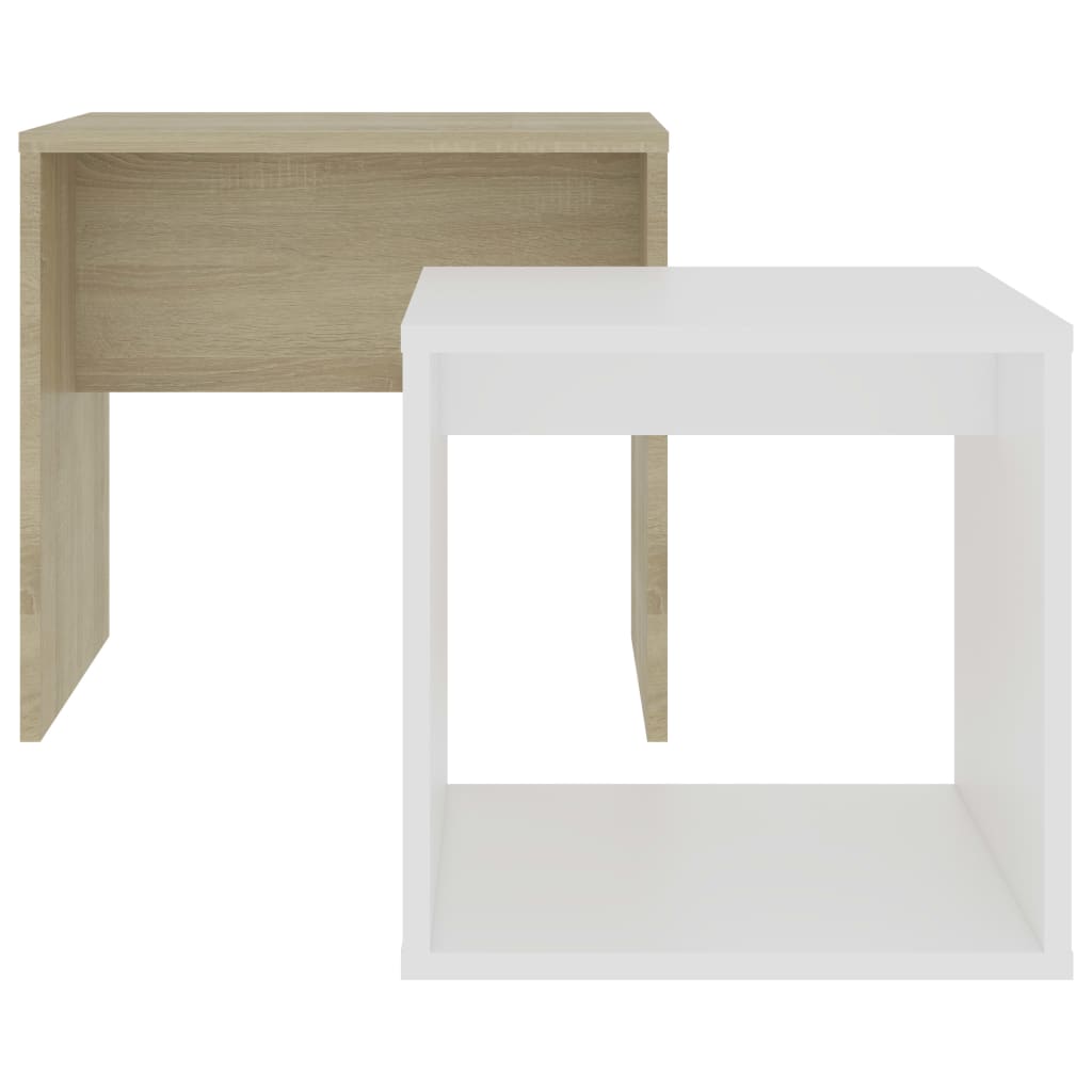 vidaXL Set Tavolini Bianco Rovere Sonoma 48x30x45cm Legno Multistrato