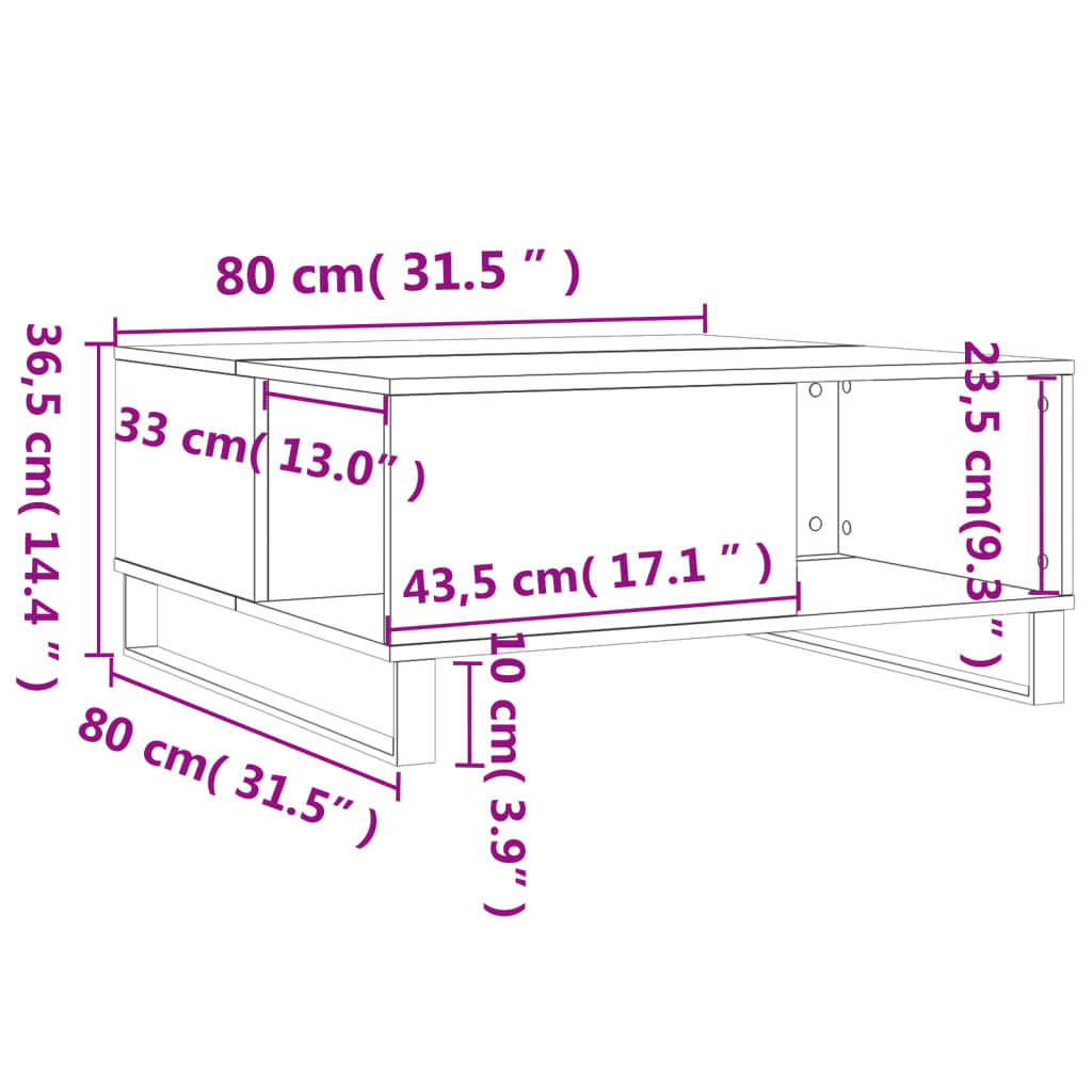 vidaXL Tavolino da Salotto Rovere Fumo 80x80x36,5 cm Legno Multistrato