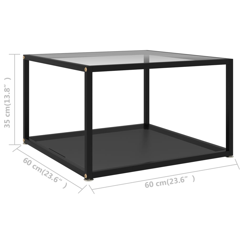 vidaXL Tavolino da Salotto Trasparente e Nero 60x60x35cm in Vetro Temperato